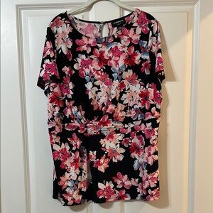 Liz Claiborne Career Woman, Floral Black and Pink‎ Women's Top Plus Size 1X